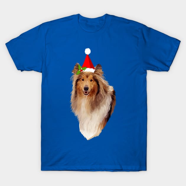 Christmas Holly Santa Collie T-Shirt by Art by Deborah Camp